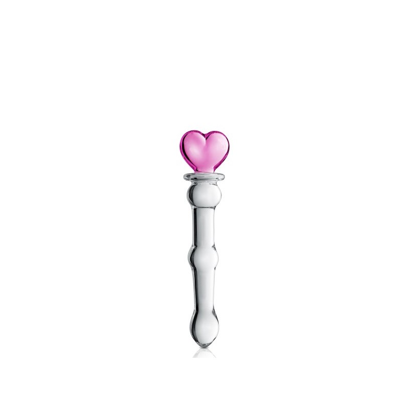 Dildo en verre à boules avec coeur rose 20cm N°21 - Glossy Toys