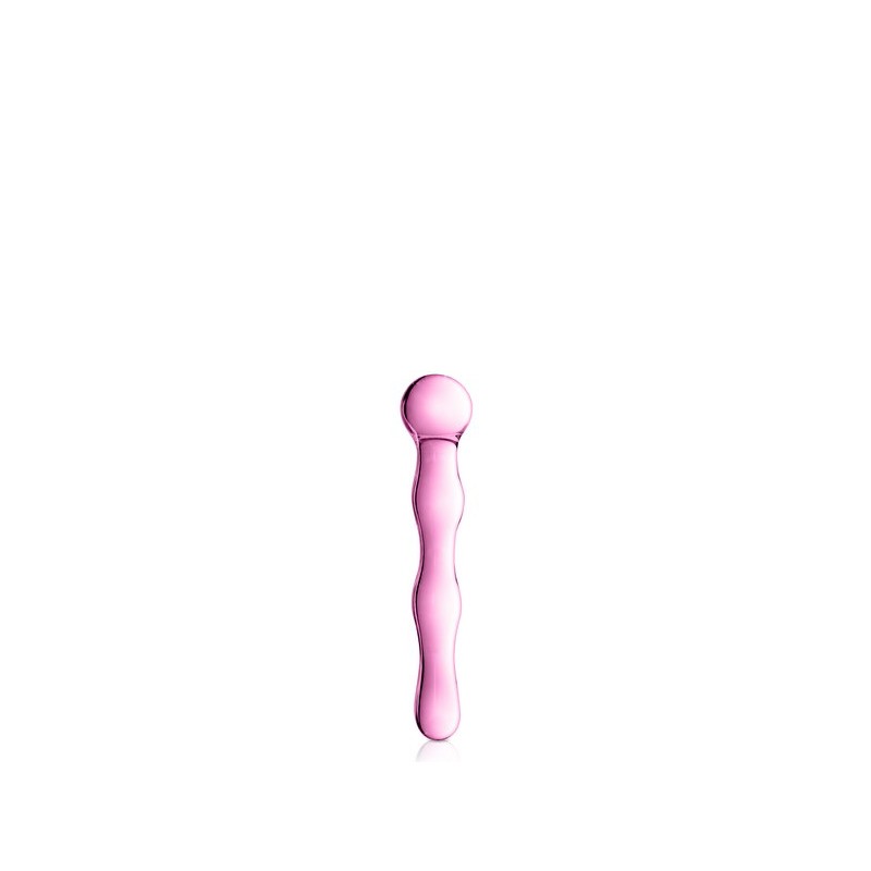 Dildo ondulé avec boule en verre rose 17cm N°10 - Glossy Toys