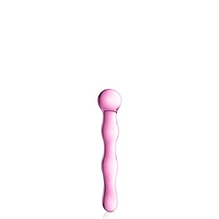 Dildo ondulé avec boule en verre rose 17cm N°10 - Glossy Toys