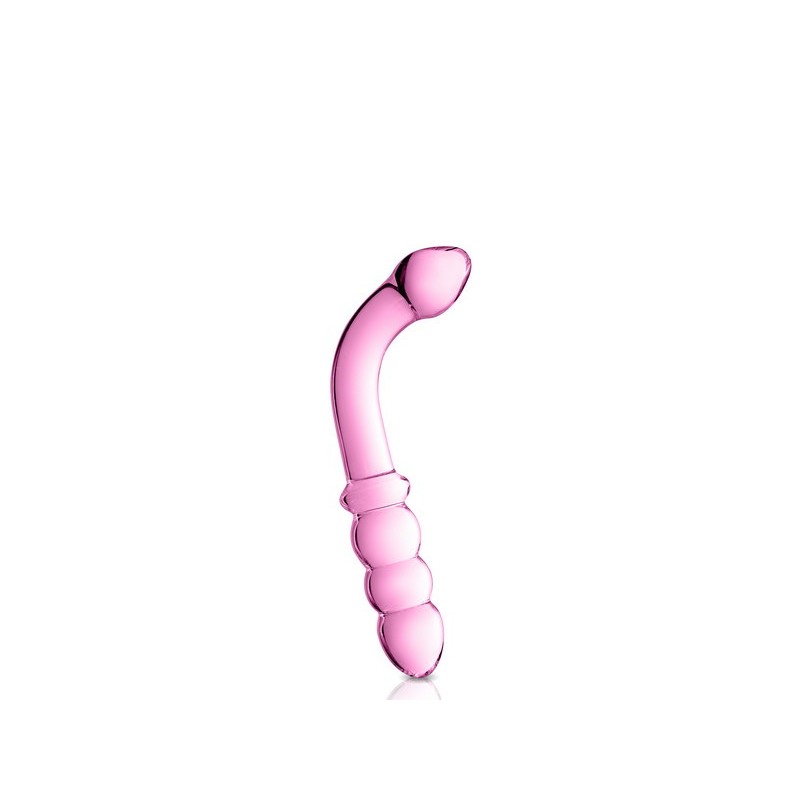 Dildo coudé multi stimulation en verre rose 22cm N°8 - Glossy Toys