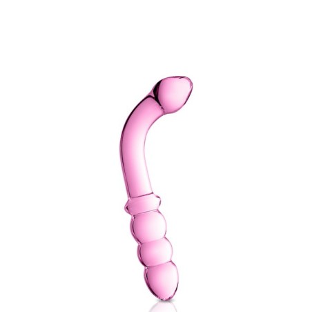 Dildo coudé multi stimulation en verre rose 22cm N°8 - Glossy Toys