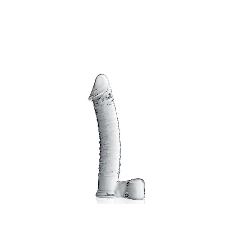 Dildo réaliste en verre translucide avec testiclules 21.5cm N°15 - Glossy Toys