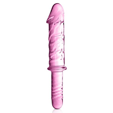 Dildo puissant en verre avec poignée 28.5cm Rose N°12 - Glossy Toys