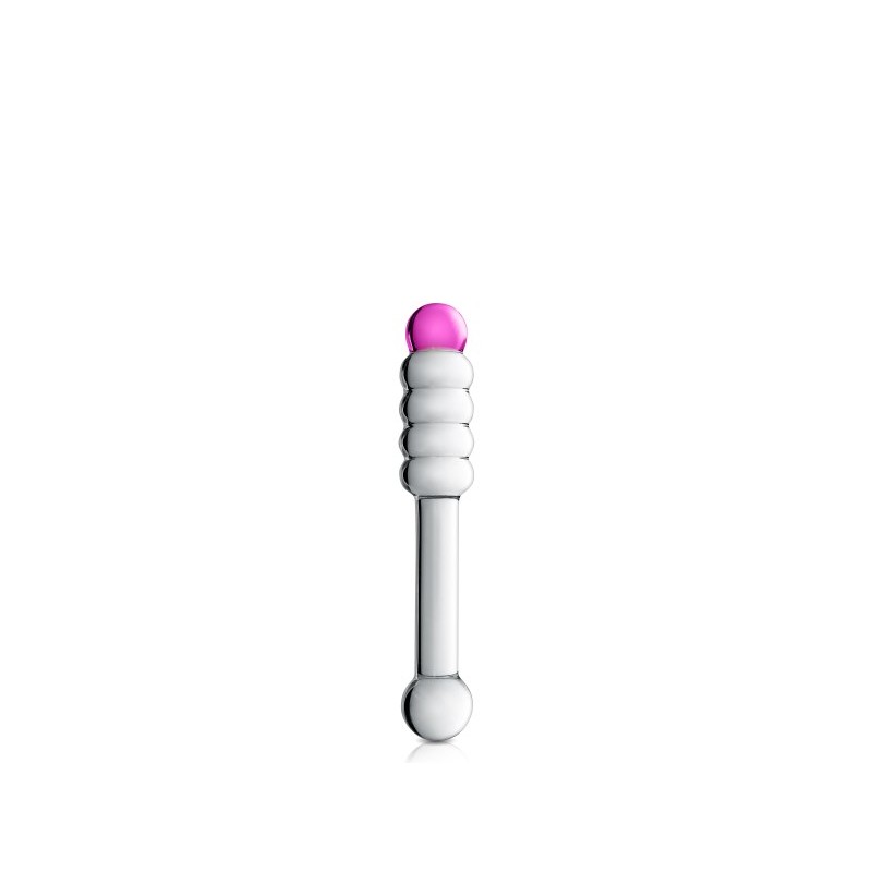 Dildo en verre translucide et rose 2 terminaisons N°11 - Glossy Toys