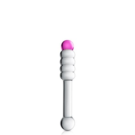 Dildo en verre translucide et rose 2 terminaisons N°11 - Glossy Toys