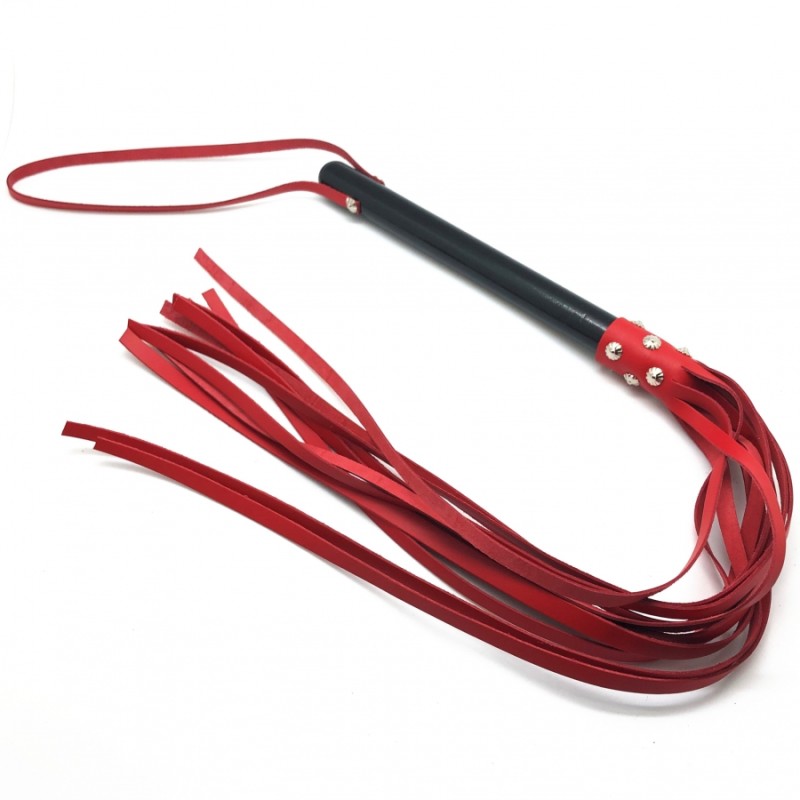 Martinet long Lanières en cuir et Manche en bois 80cm Rouge - The Red