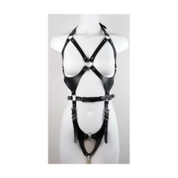 Harnais Combi Punk Breast Noir - KinkHarness