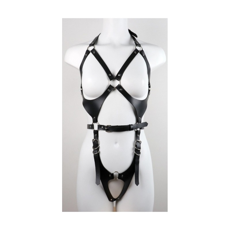 Harnais Combi Punk Breast Noir - KinkHarness