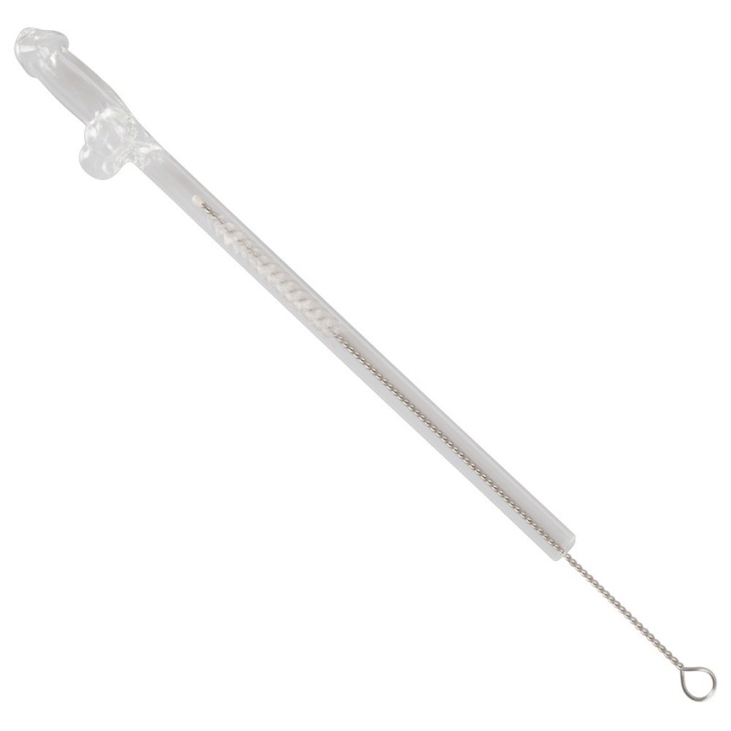 Paille en Verre en Forme de Pénis avec Brosse de Nettoyage Willy - 4 pièces