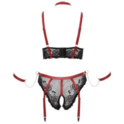 Ensemble Soutien-gorge, slip à jarretelles ouvert, collier et 2 bracelets- Cottelli BONDAGE PLUS - XL