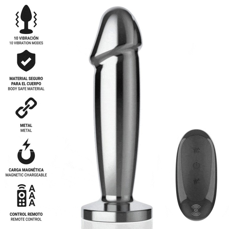 PLUG ANAL - M-  10 VIBRATIONS GODE MÉTALLIQUE AVEC TÉLÉCOMMANDE -INTENSE -