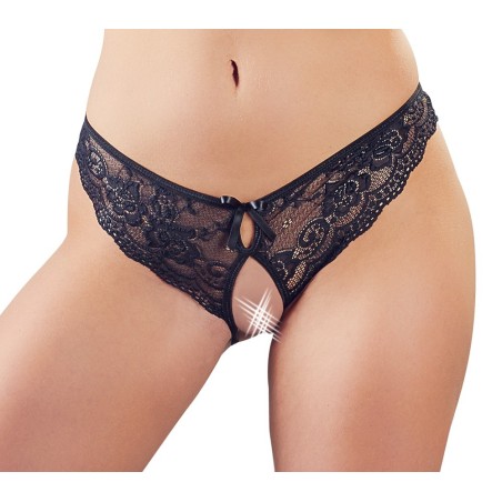 Joli slip ouvert NOIR dentelle de fleurs COTTELLI XL