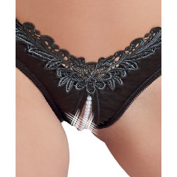 Slip soyeux ouvert avec un collier de perles