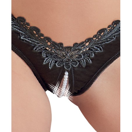 Slip soyeux ouvert avec un collier de perles