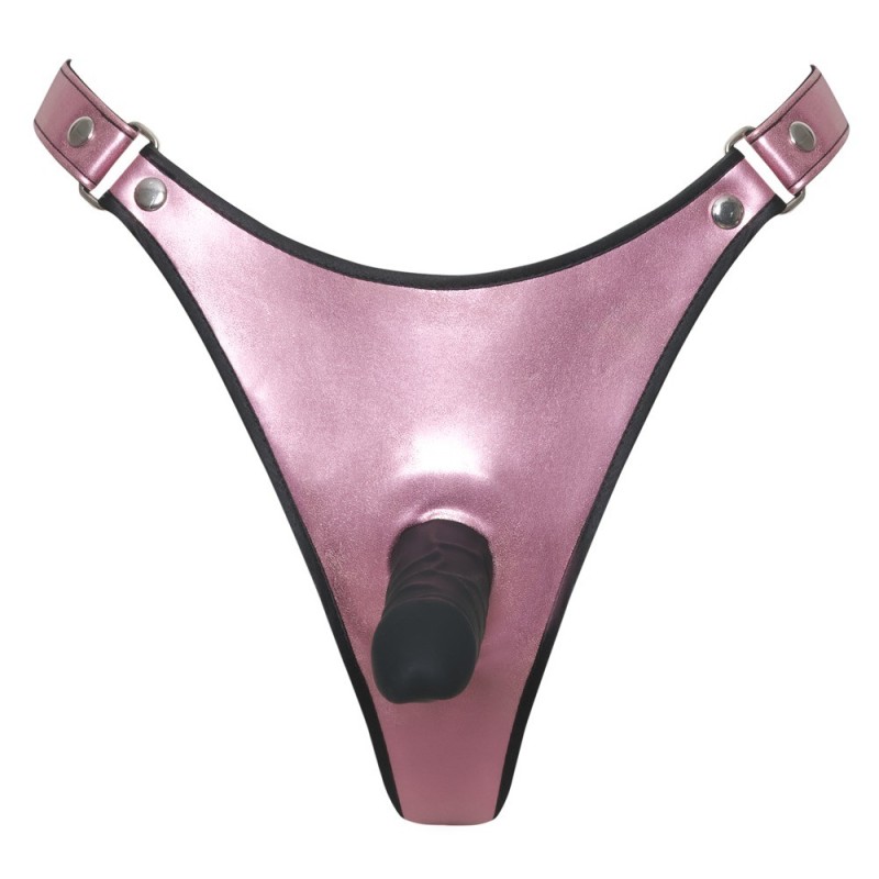String sangle de Bad Kitty avec godemiché naturel noir en silicone