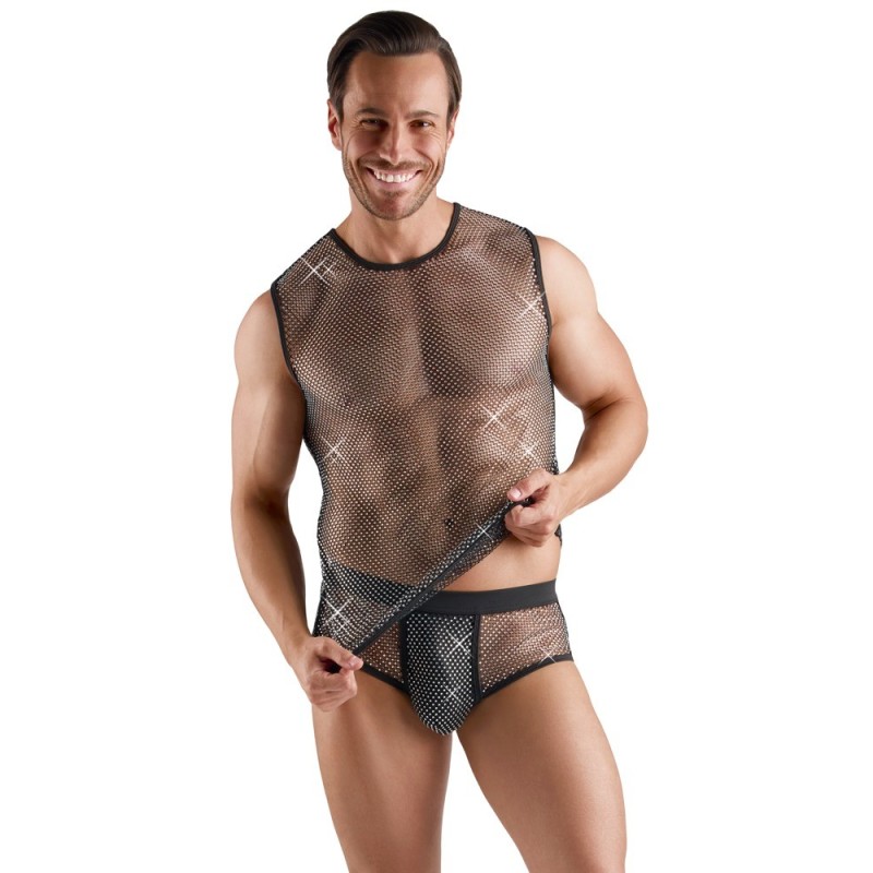 SVENJOYMENT - TEE-SHIRT SEXY NOIR EN RESILLE