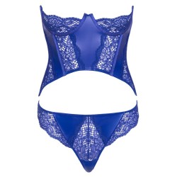 Ensemble corset bustier bleu royal avec string - Cottelli