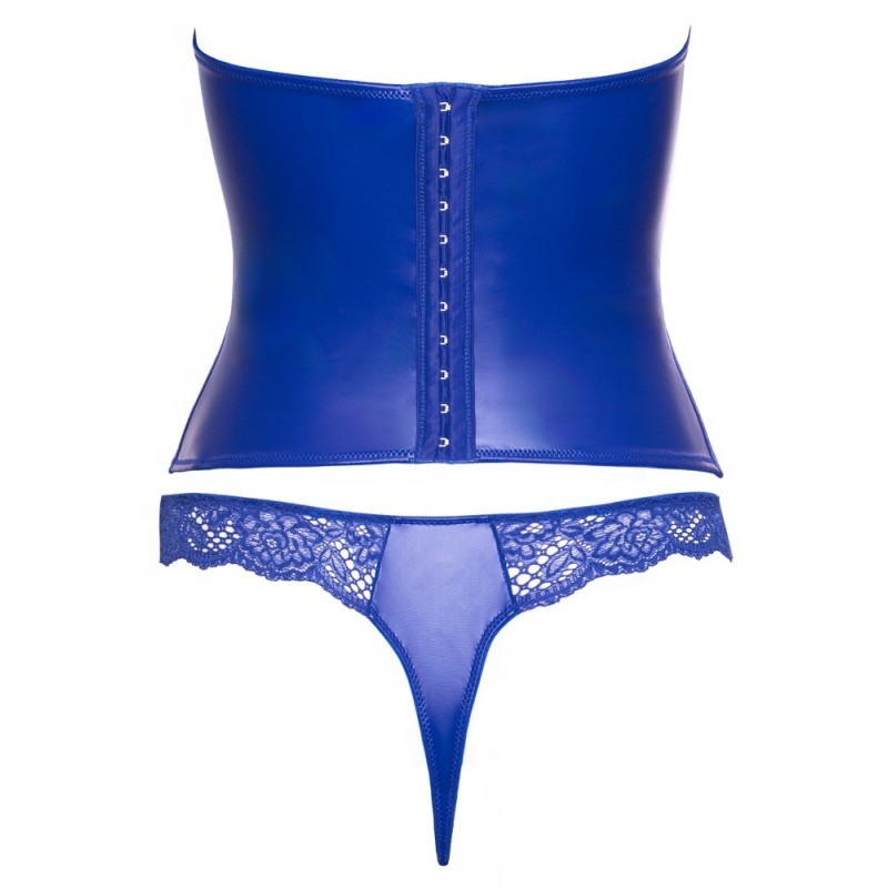 Ensemble corset bustier bleu royal avec string - Cottelli