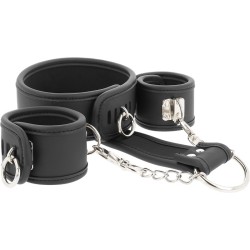 FETISH SUBMISSIVE - COLLIER ET MENOTTES EN CUIR VÉGAN AVEC DOUBLURE