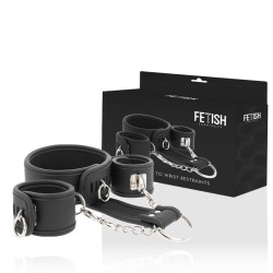 FETISH SUBMISSIVE - COLLIER ET MENOTTES EN CUIR VÉGAN AVEC DOUBLURE