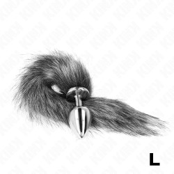 KINK - PLUG ANAL TAILLE L 10 X 4 CM  AVEC QUEUE SYNTHÉTIQUE 40 CM GRIS