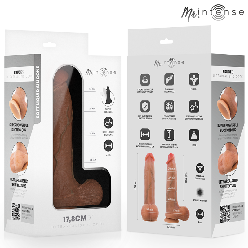 MR INTENSE -GODE REALISTE EN SILICONE AVEC TESTICULES - BRUCE S -17,8 CM -Ø- 4 CM