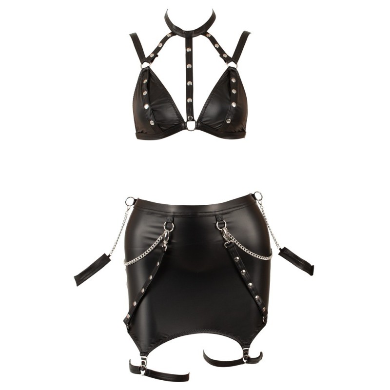 Cottelli  - Ensemble soutien-gorge à lanières, mini-jupe porte-jarretelles