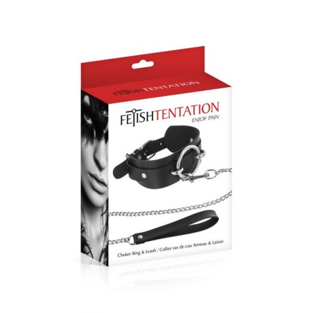 Collier large fétichiste avec anneau et laissse Fetish Tentation