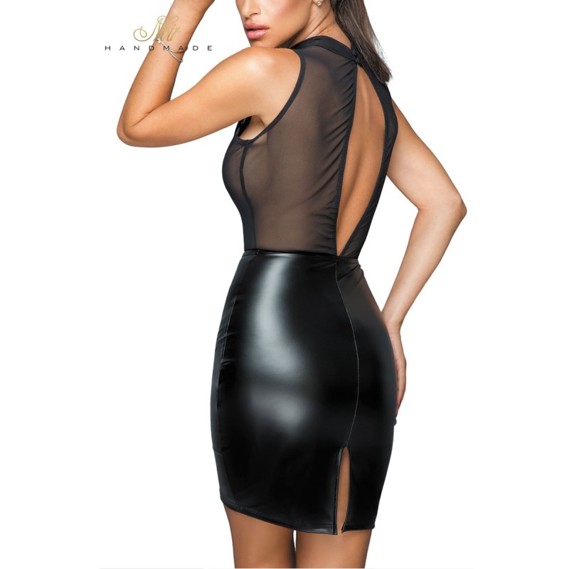 Robe wetlook et broderies F222 Noir Handmade